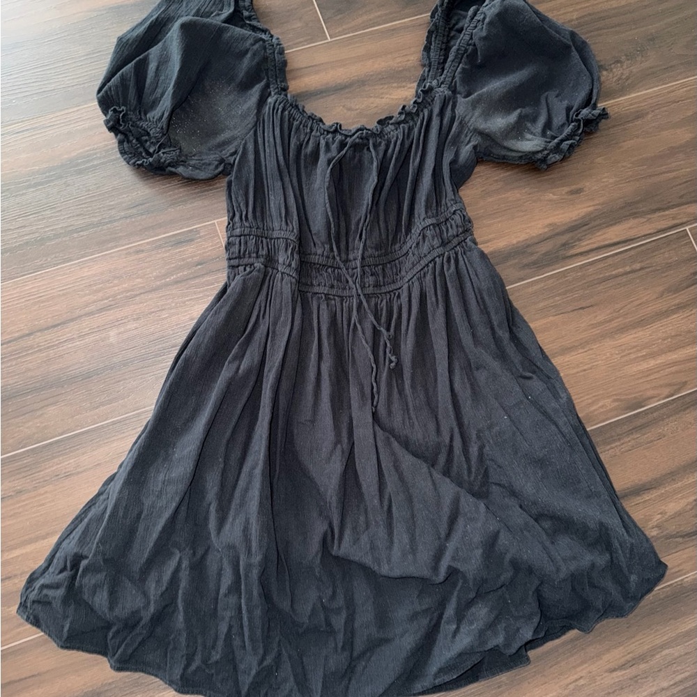 Aerie Black Puff Sleeve Dress with pockets